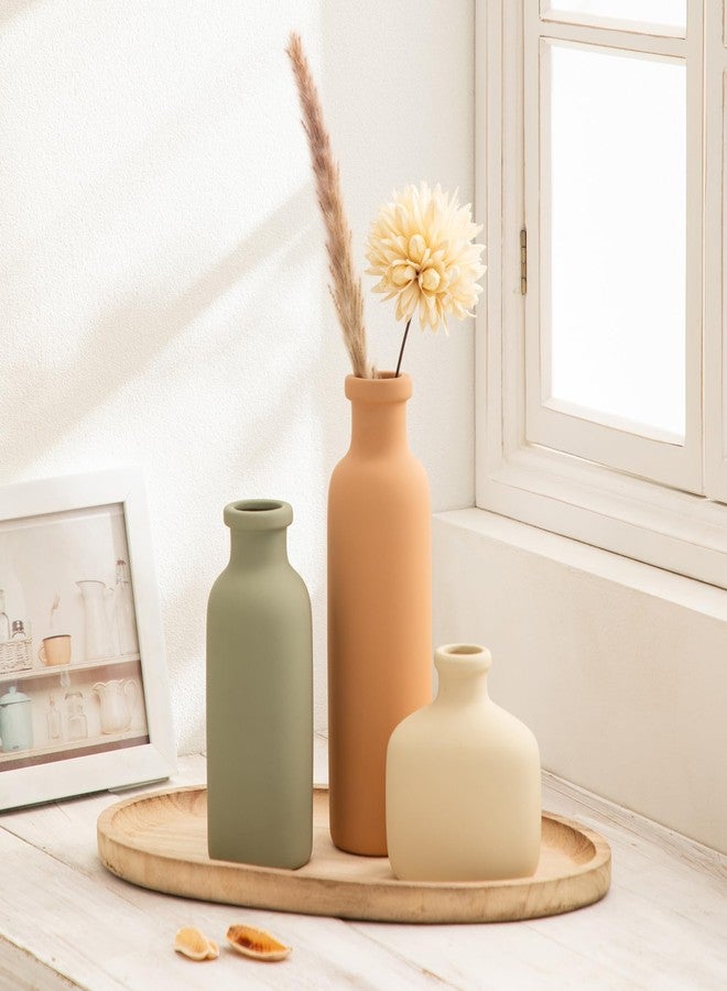Lyeec Ceramic Vase Set of 3 - Rustic Vases Set for Flower Centerpieces Pampas Grass - 3 Bud Vase for Decor - Modern Decoration Terracotta Vases for Home Farmhouse Table Office, Mini Pottery Vase by Lyeec - Image 2